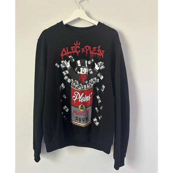 Philipp Plein x Alec Monopoly Money Soup Black Sweatshirt size Large - Picture 1 of 13